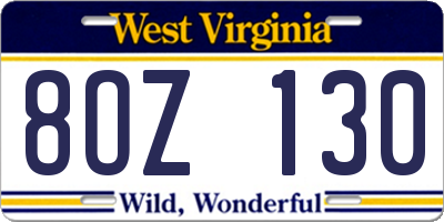 WV license plate 8OZ130