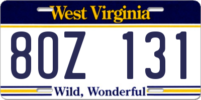 WV license plate 8OZ131
