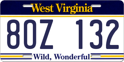 WV license plate 8OZ132