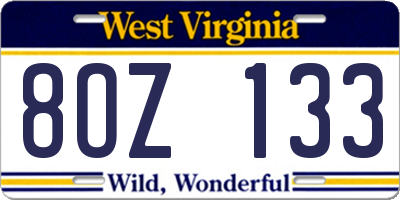 WV license plate 8OZ133