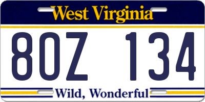 WV license plate 8OZ134