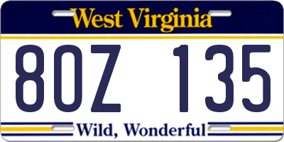 WV license plate 8OZ135