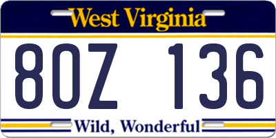 WV license plate 8OZ136