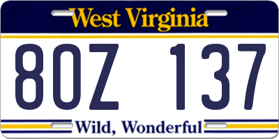 WV license plate 8OZ137