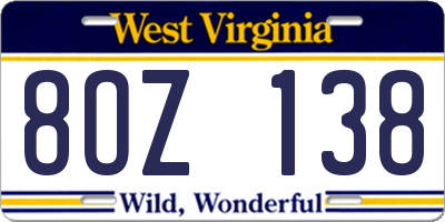 WV license plate 8OZ138
