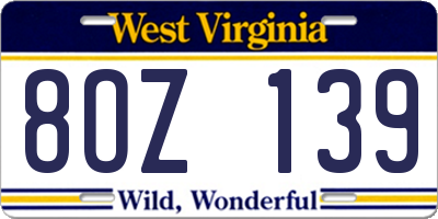 WV license plate 8OZ139