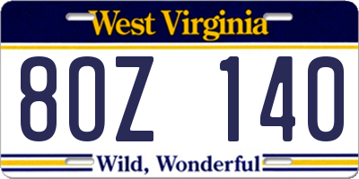 WV license plate 8OZ140