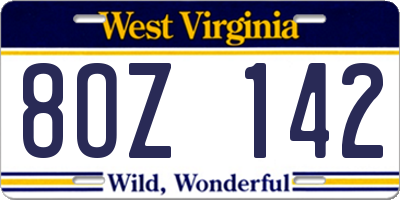 WV license plate 8OZ142