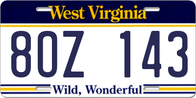 WV license plate 8OZ143