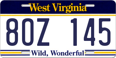 WV license plate 8OZ145