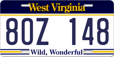 WV license plate 8OZ148