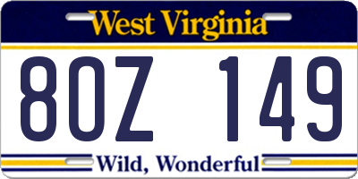 WV license plate 8OZ149