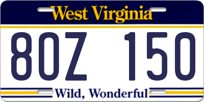 WV license plate 8OZ150