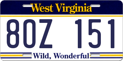 WV license plate 8OZ151