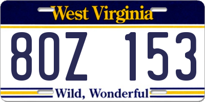 WV license plate 8OZ153