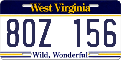 WV license plate 8OZ156