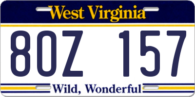 WV license plate 8OZ157