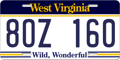 WV license plate 8OZ160
