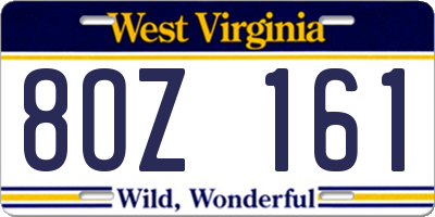 WV license plate 8OZ161
