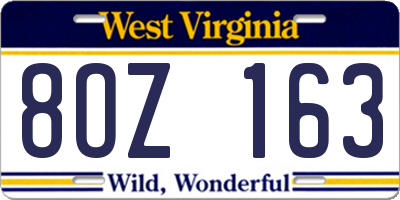 WV license plate 8OZ163