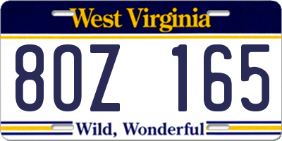 WV license plate 8OZ165
