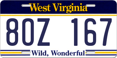 WV license plate 8OZ167