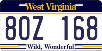 WV license plate 8OZ168