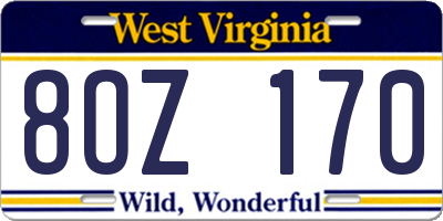 WV license plate 8OZ170