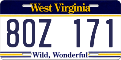 WV license plate 8OZ171