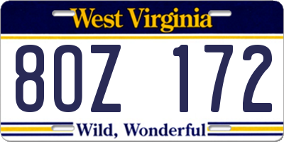 WV license plate 8OZ172