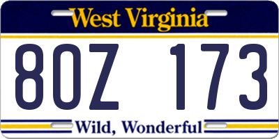WV license plate 8OZ173