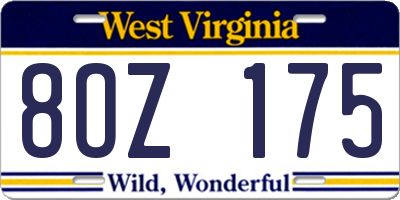 WV license plate 8OZ175
