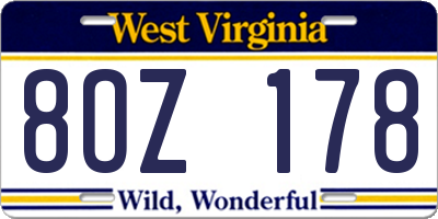 WV license plate 8OZ178