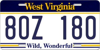 WV license plate 8OZ180