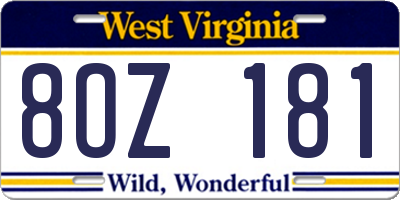 WV license plate 8OZ181