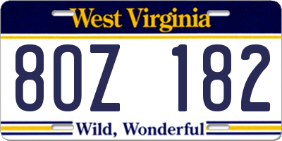 WV license plate 8OZ182