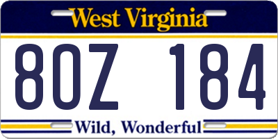 WV license plate 8OZ184