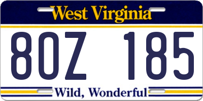 WV license plate 8OZ185