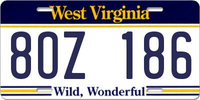 WV license plate 8OZ186