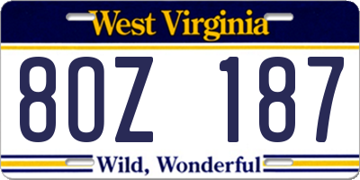 WV license plate 8OZ187