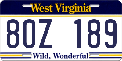 WV license plate 8OZ189