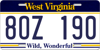 WV license plate 8OZ190