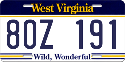 WV license plate 8OZ191