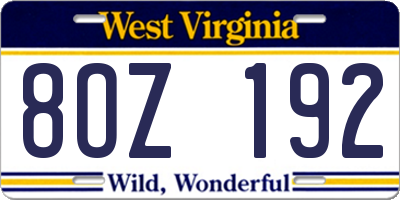 WV license plate 8OZ192