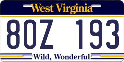 WV license plate 8OZ193