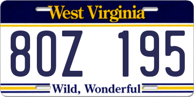 WV license plate 8OZ195