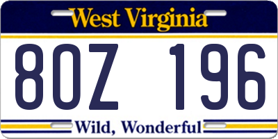 WV license plate 8OZ196
