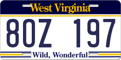 WV license plate 8OZ197