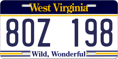 WV license plate 8OZ198
