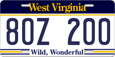 WV license plate 8OZ200